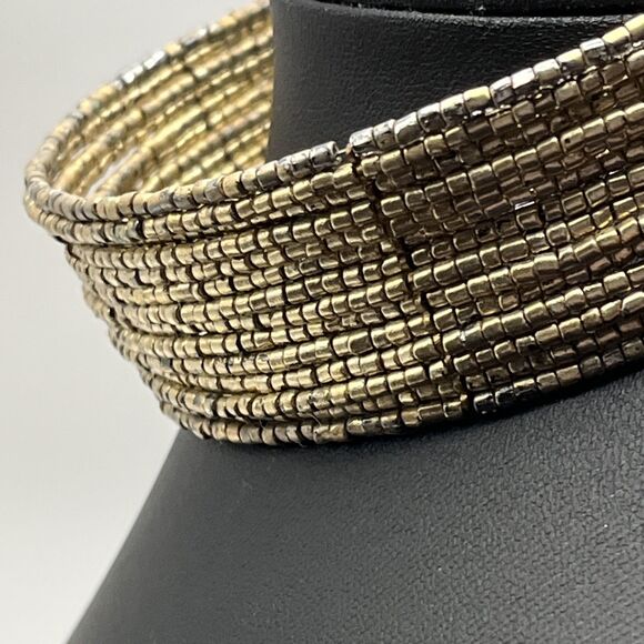 Gloria Astolfo Goldtone Glass Seed Bead Multi Layer Wire Choker Necklace - Picture 8 of 8